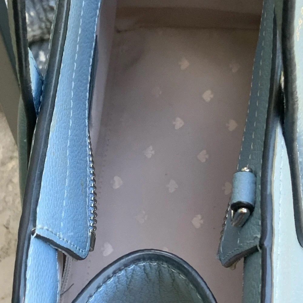 Kate Spade Rowe Dusty Blue Medium Top Zip Pebble Leather Satchel Purse Bag